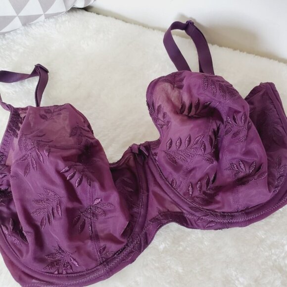 Panache Paris Purple Embroidered Lace Full Coverage Unlined Bra 32G - Picture 2 of 5